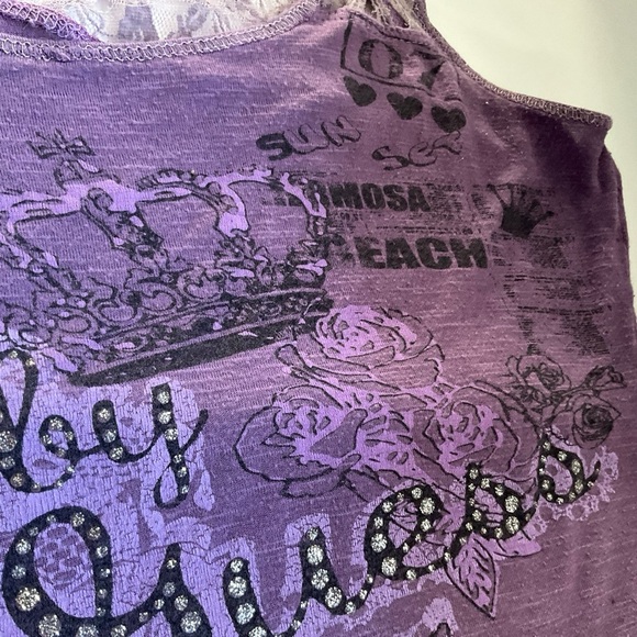 Guess Los Angeles Purple Lace Graphic Tank Top – Size Small - Picture 8 of 9